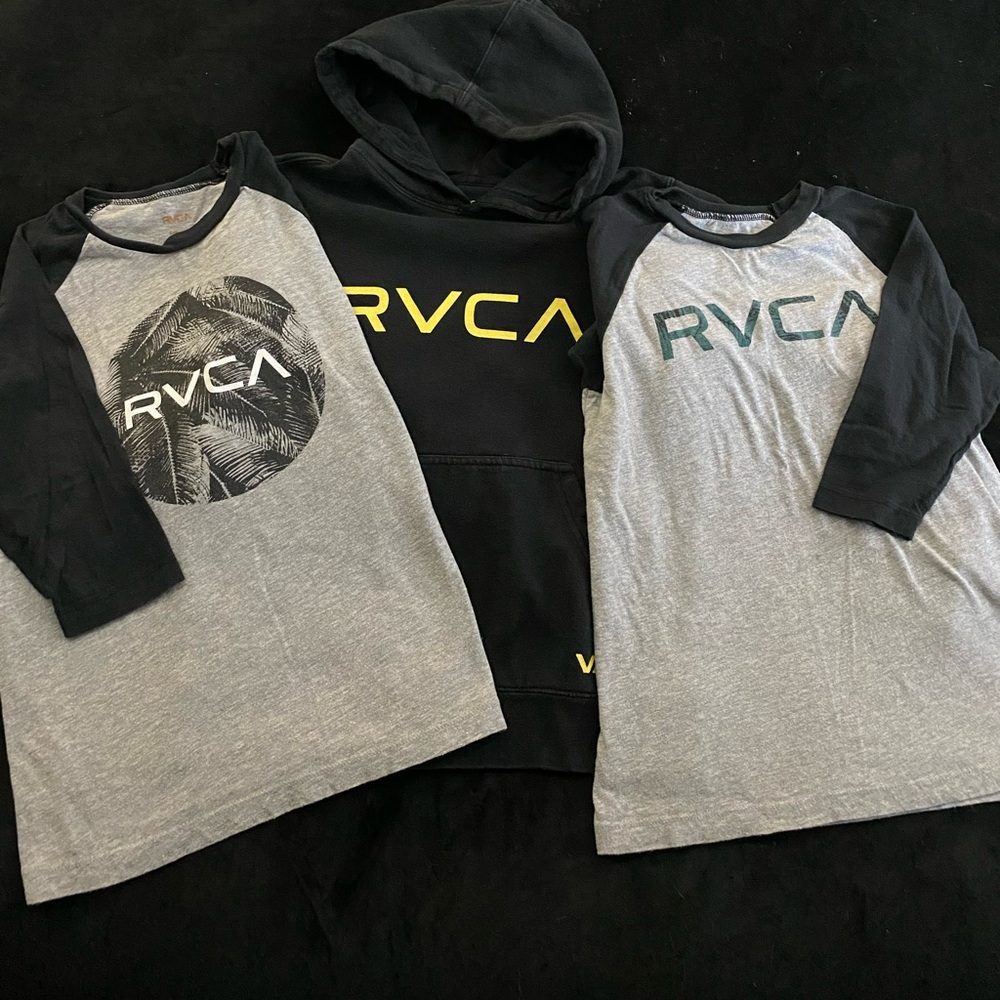 Boys size small RVCA lot -2 baseball tees and 1 sweatshirt-